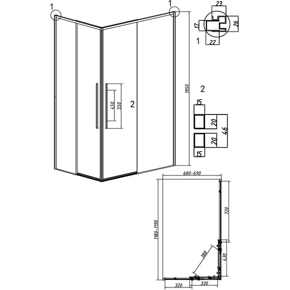 Душевое ограждение Grossman Galaxy 120x70 см 300.K33.01.70R12L.21.02, чёрный матовый/шиншилла - фото 11