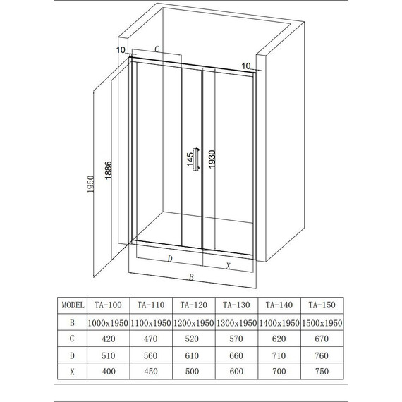 Душевая дверь Taliente 100 см TA-100-1CB, чёрный/прозрачное - фото 3
