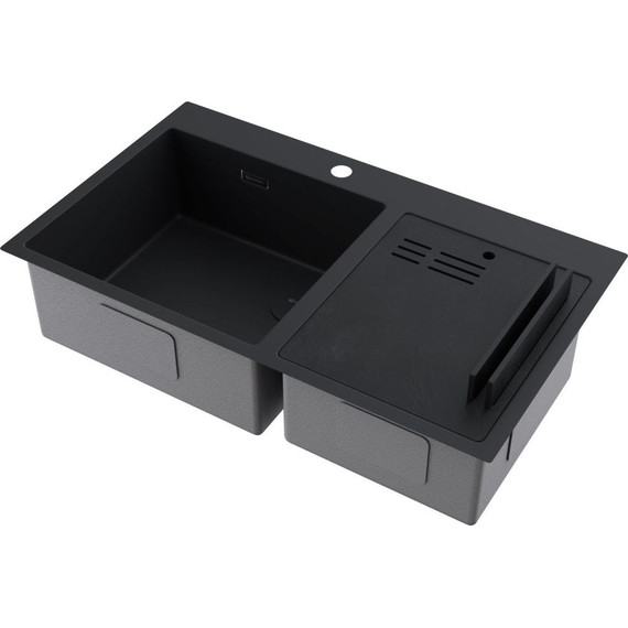 Кухонная мойка Omoikiri Akisame 86-2 Side GB 1,2 мм 4997047, графит, Цвет производителя: графит - фото 
