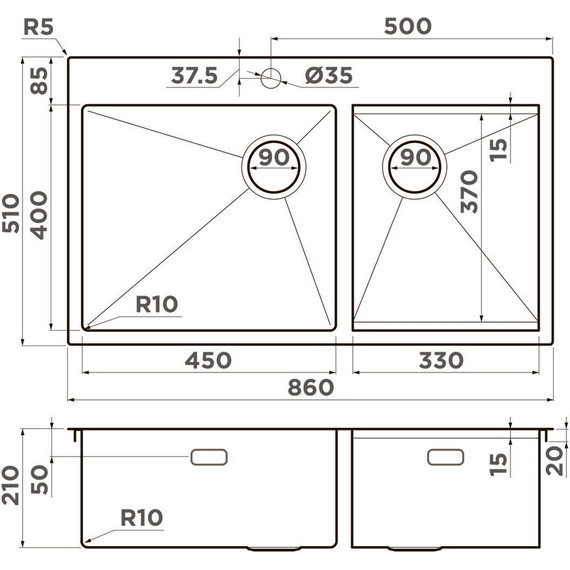 Кухонная мойка Omoikiri Akisame 86-2 Side LG 1,2 мм 4997048, светлое золото, Цвет производителя: светлое золото - фото 3