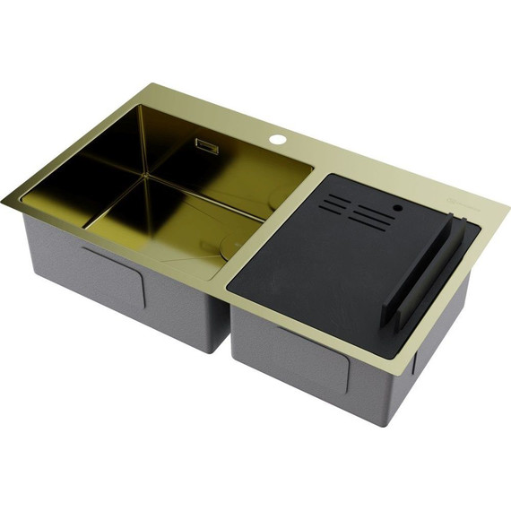 Кухонная мойка Omoikiri Akisame 86-2 Side LG 1,2 мм 4997048, светлое золото, Цвет производителя: светлое золото - фото 