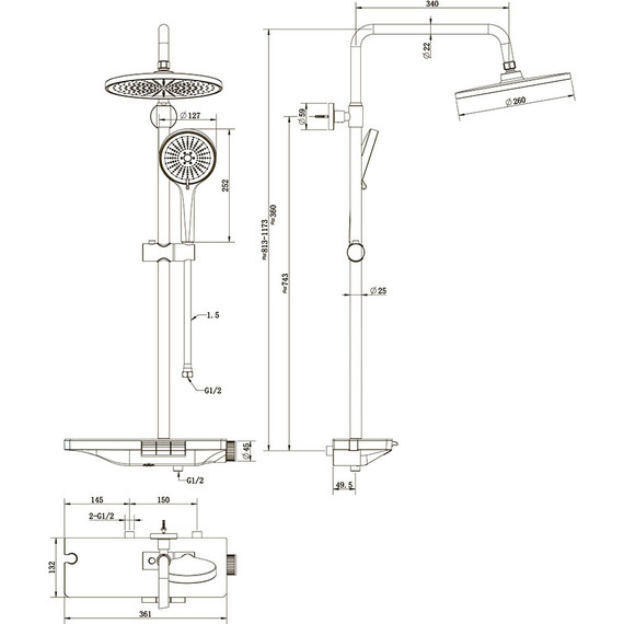 Душевая стойка Veconi EN-200-GR-C4, графит, Цвет производителя: графит - фото 3