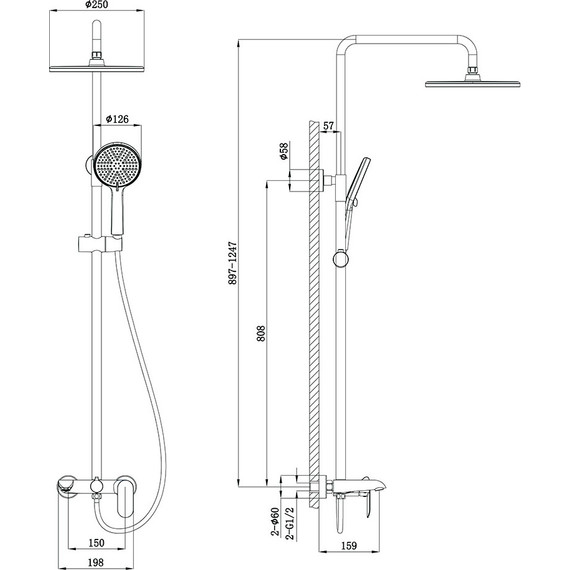 Душевая стойка Veconi FE-110-G-C4, брашированное золото, Цвет производителя: брашированное золото - фото 3