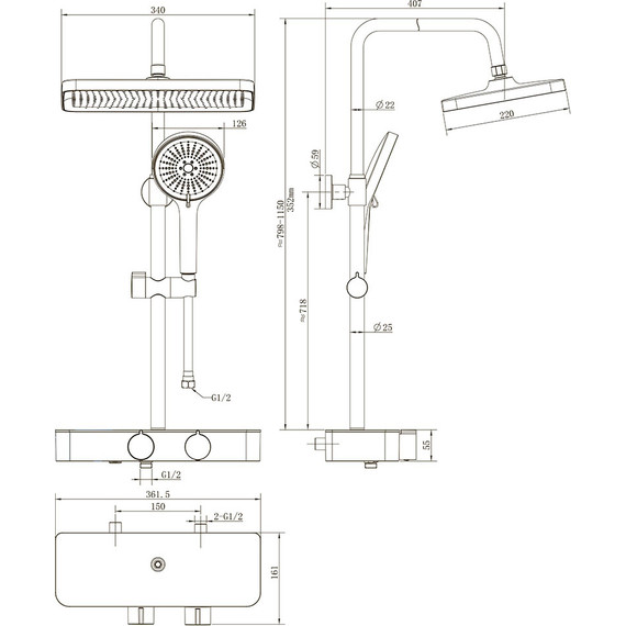 Душевая стойка Veconi FO-210-B-C4, чёрный матовый - фото 2