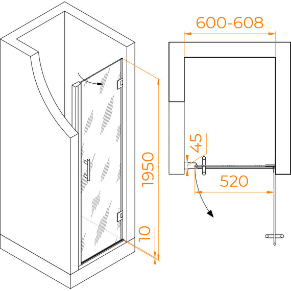 Душевая дверь RGW HO-011B 60 см 350601106-14 (стекло 8 мм), черный/прозрачное - фото 7