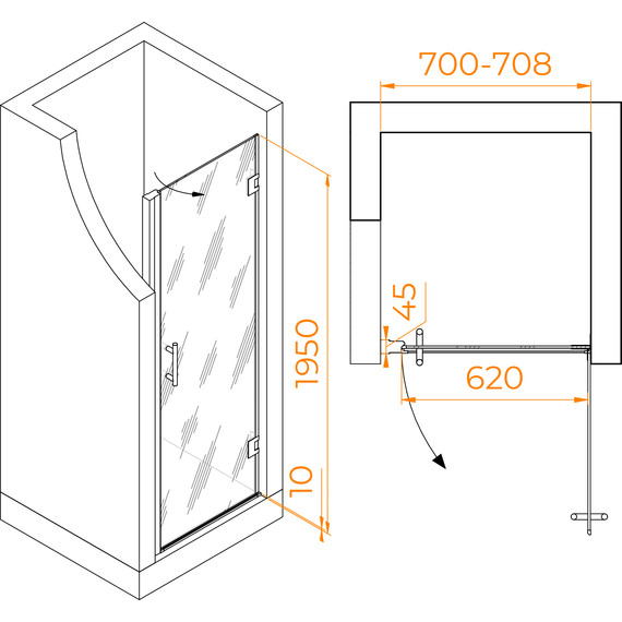 Душевая дверь RGW HO-011B 70 см 350601107-14 (стекло 8 мм), черный/прозрачное - фото, картинка 7 Душевая дверь RGW HO-011B 70 см 350601107-14 (стекло 8 мм), черный/прозрачное - фото 7