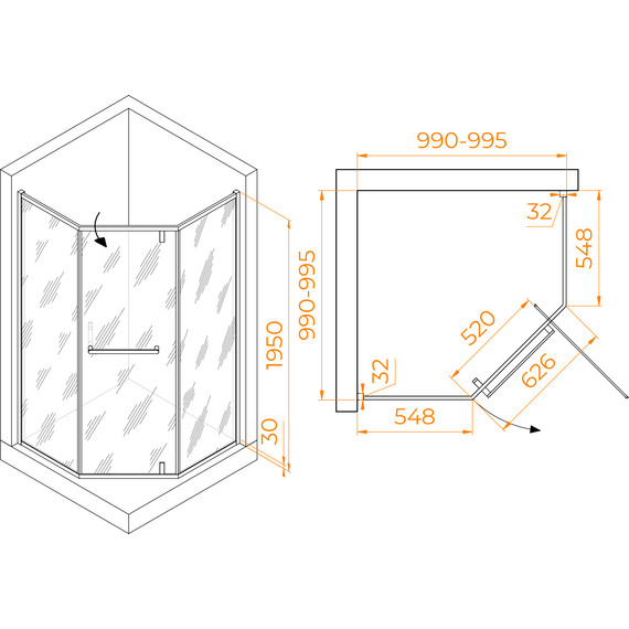 Душевое ограждение RGW HO-084B 100х100 см 350608400-24 (стекло 8 мм), черный/матовое - фото 5