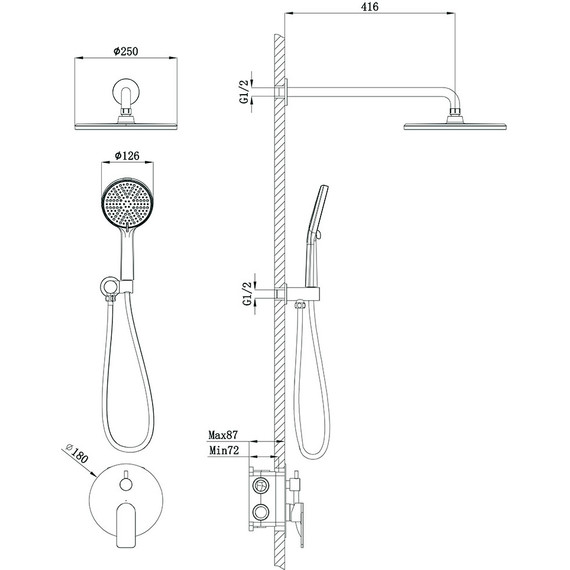 Душевая система для душа Veconi LI-400-GR-C4, графит, Цвет производителя: графит - фото 2