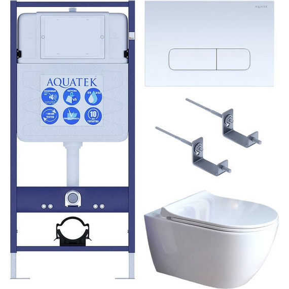 Инсталляция с подвесным унитазом комплект: Aquatek Standard INS-0000012 с подвесным безободковым унитазом Поларис AQ0700-01 сиденье микролифт, крепление, кнопка смыва белая KDI-0000013 - фото 