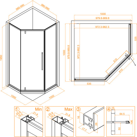 Душевое ограждение RGW SV-81B 100х100 см 32328100-14, черный/прозрачное - фото 4