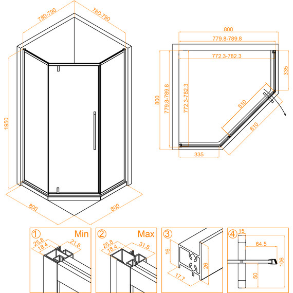 Душевое ограждение RGW SV-81B 80х80 см 32328188-14, черный/прозрачное - фото 4