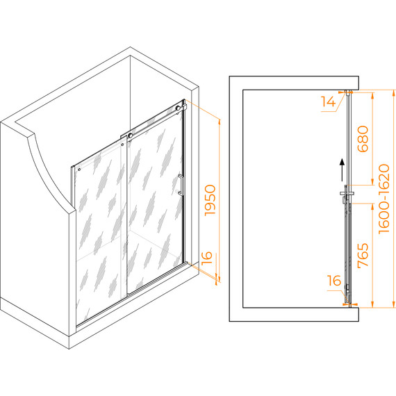 Душевая дверь RGW TO-14 160 см 02071416-11 (стекло 8 мм), хром/прозрачное - фото, картинка 3 Душевая дверь RGW TO-14 160 см 02071416-11 (стекло 8 мм), хром/прозрачное - фото 3