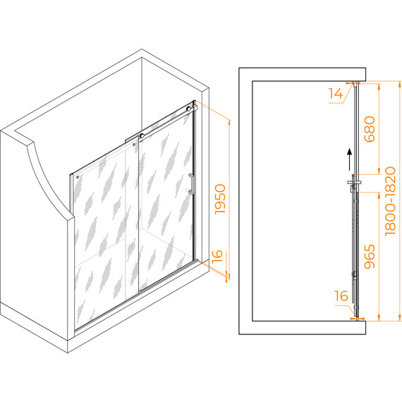 Душевая дверь RGW TO-14 180 см 02071418-11 (стекло 8 мм), хром/прозрачное - фото 3