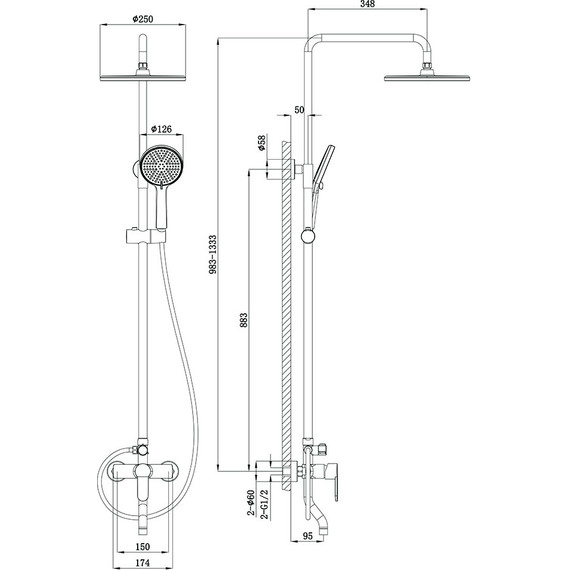 Душевая стойка Veconi TU-100-C-C4, Цвет производителя: хром - фото 3