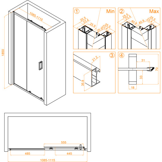 Душевая дверь RGW CL-14B 110 см 32091411-14, черный/прозрачное - фото 7