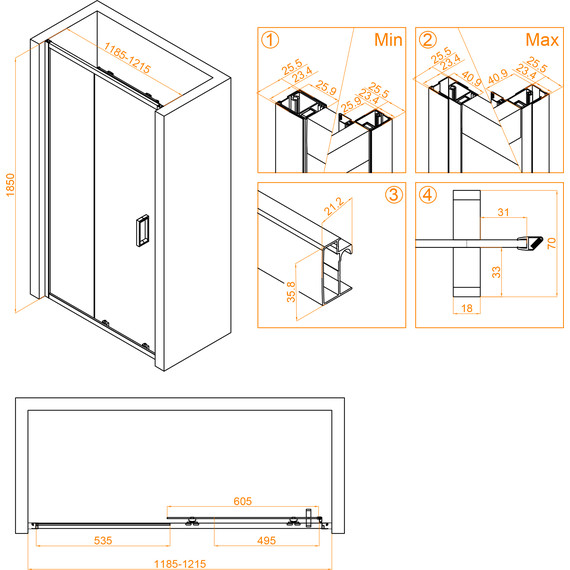 Душевая дверь RGW CL-14B 120 см 32091412-14, черный/прозрачное - фото, картинка 7 Душевая дверь RGW CL-14B 120 см 32091412-14, черный/прозрачное - фото 7