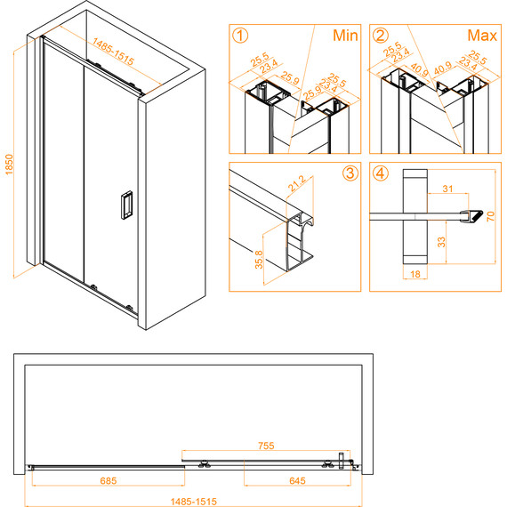 Душевая дверь RGW CL-14B 150 см 32091415-14, черный/прозрачное - фото 7