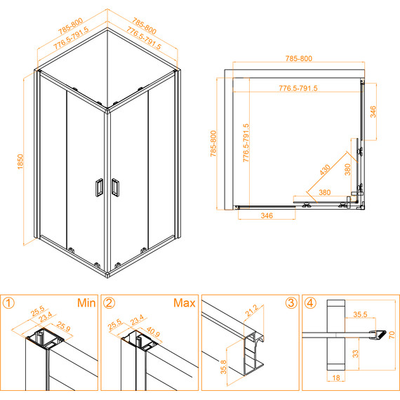 Душевое ограждение RGW CL-34B 80х80 см 32093488-14, черный/прозрачное - фото 7
