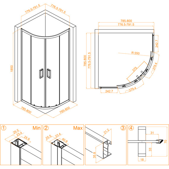 Душевое ограждение RGW CL-54B 80х80 см 32095488-14, черный/прозрачное - фото 7