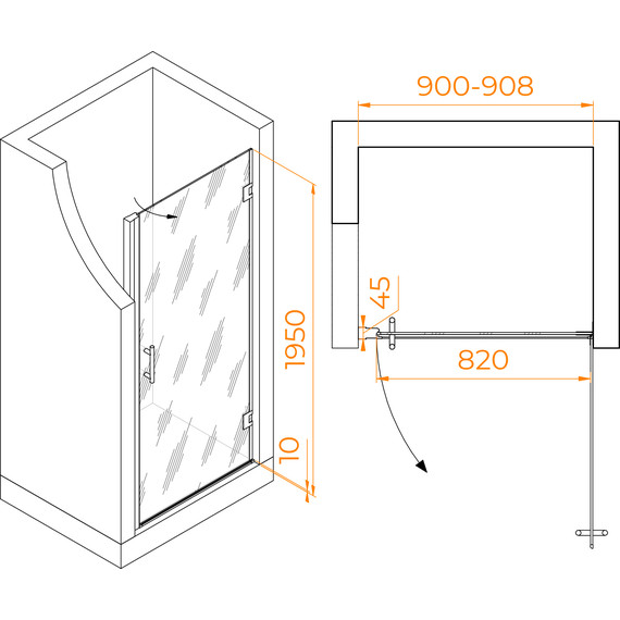 Душевая дверь RGW HO-011 90 см 350601109-11 (стекло 8 мм), хром/прозрачное - фото 6