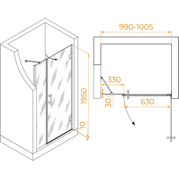 Душевая дверь RGW HO-012 100 см 350601200-11 (стекло 8 мм), хром/прозрачное - фото 6
