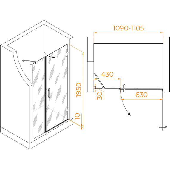 Душевая дверь RGW HO-012 110 см 350601211-11 (стекло 8 мм), хром/прозрачное - фото 6