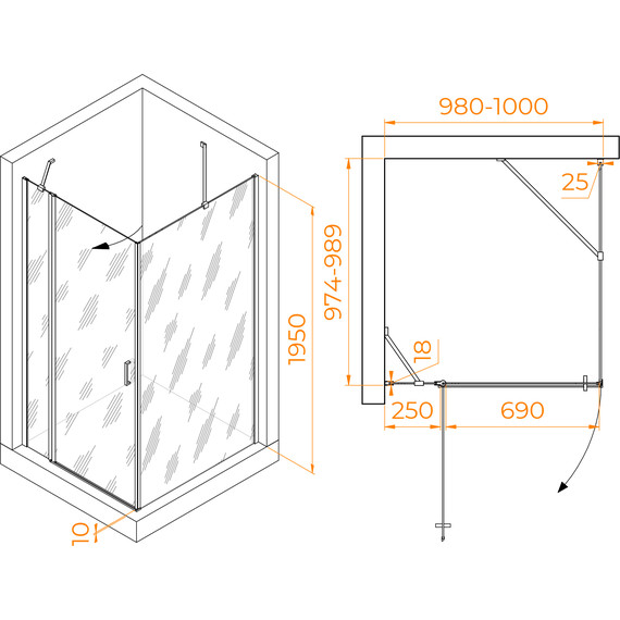 Душевое ограждение RGW LE-44 100х100 см 06124400-11, хром/прозрачное - фото 3