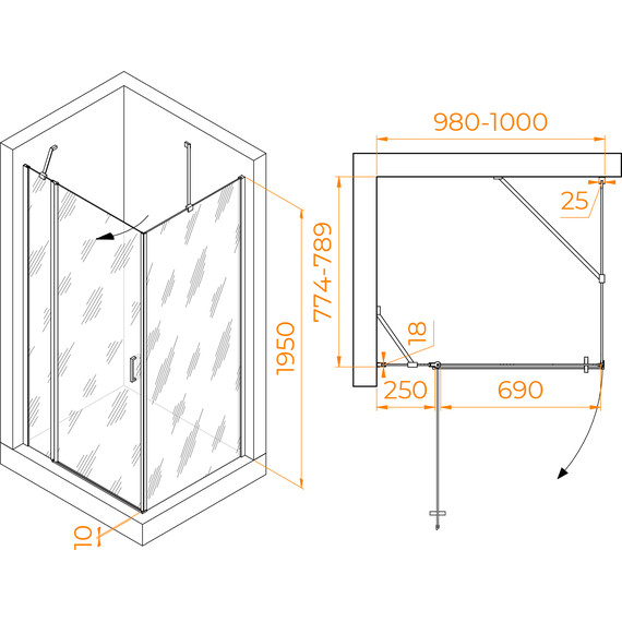 Душевое ограждение RGW LE-44 100х80 см 06124408-11, хром/прозрачное - фото 3