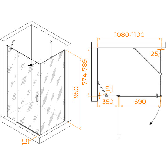 Душевое ограждение RGW LE-44 110х80 см 06124418-11, хром/прозрачное - фото 3