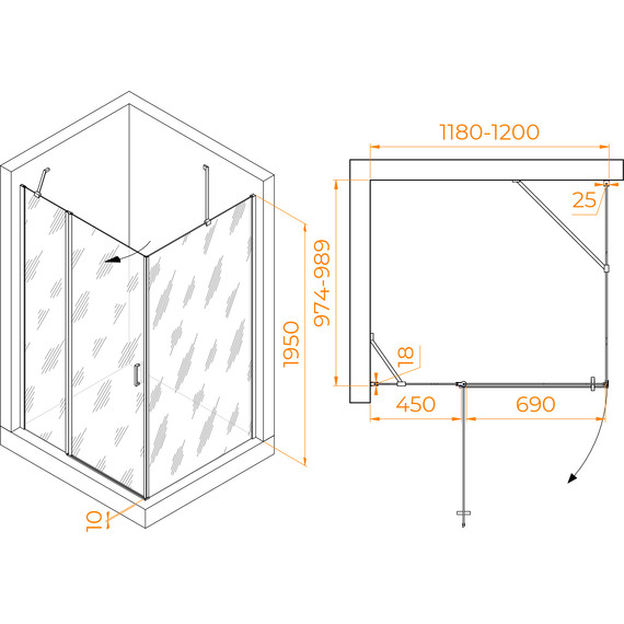 Душевое ограждение RGW LE-44 120х100 см 06124420-11, хром/прозрачное - фото 3