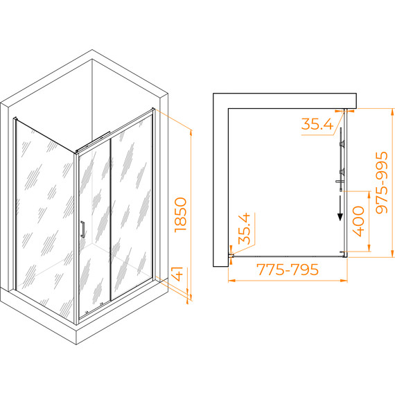 Душевое ограждение RGW PA-145 100х80 см 020814580-11, хром/прозрачное - фото 7