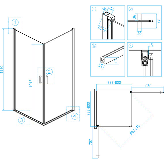 Душевое ограждение RGW LE-30 80х80 см 06123008-11, хром/прозрачное - фото 4