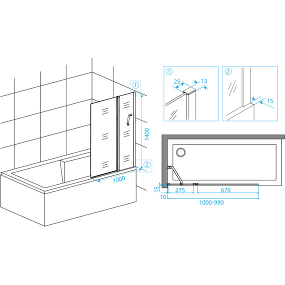 Шторка для ванны RGW SC-11B 100 см 03111110-14, чёрный/прозрачное - фото 8