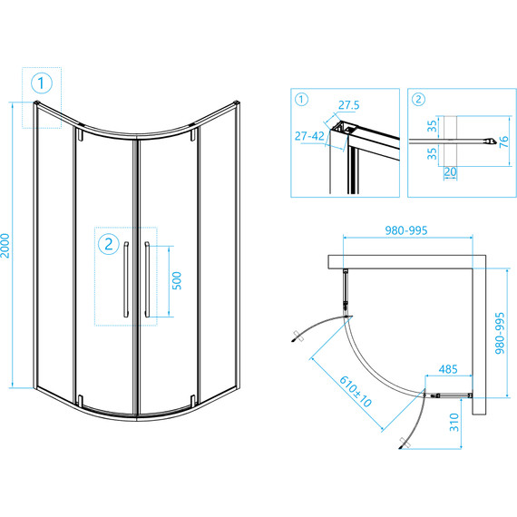 Душевое ограждение RGW SV-53 100х100 см 06325300-11, хром/прозрачное - фото 5