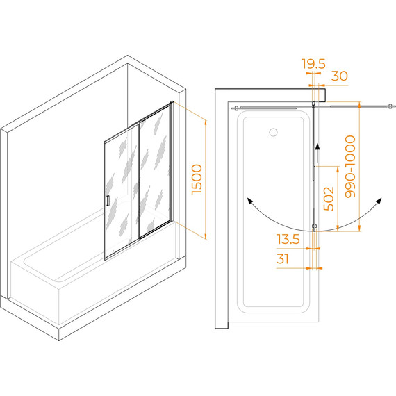 Шторка для ванны RGW SC-40 100 см 03114010-11, хром/прозрачное - фото 6