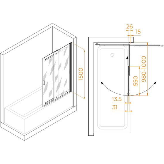 Шторка для ванны RGW SC-44 100 см 03114410-11, хром/прозрачное - фото 8