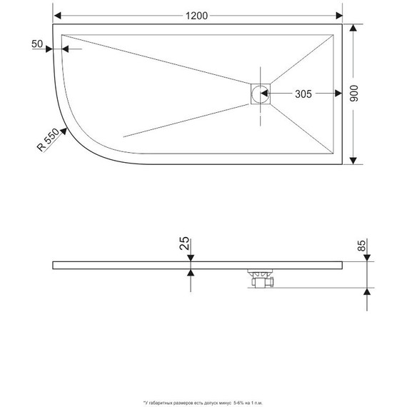 Каменный поддон RGW ST/AR-0129G 120х90 см 16154129-02R, графит - фото 2