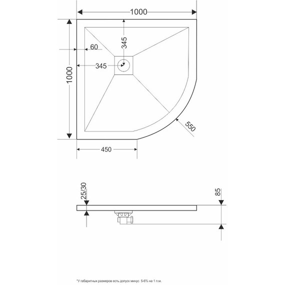 Каменный поддон RGW ST/R-0100G 100х100 см 16153100-02, графит - фото 13