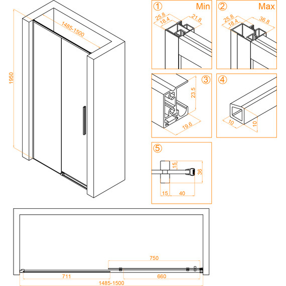 Душевая дверь RGW SV-12B 150 см 32321215-14, черный/прозрачное - фото 4