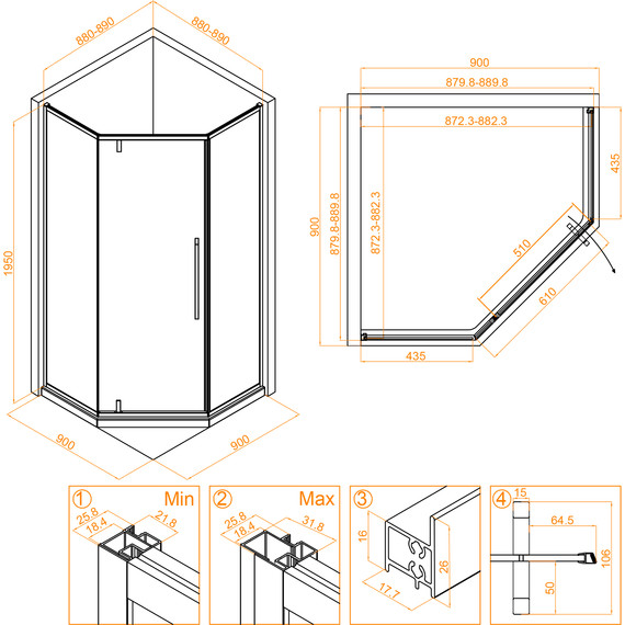 Душевое ограждение RGW SV-81 90х90 см 32328199-11, хром/прозрачное - фото 3