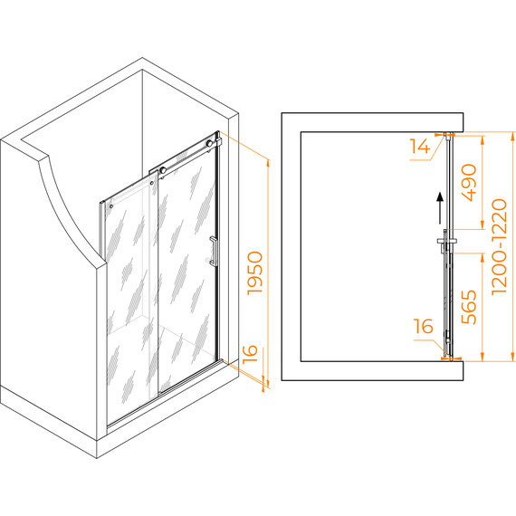 Душевая дверь RGW TO-14 120 см 02071412-11 (стекло 8 мм), хром/прозрачное - фото 3