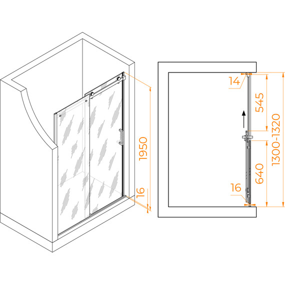 Душевая дверь RGW TO-14 130 см 02071413-11 (стекло 8 мм), хром/прозрачное - фото 3