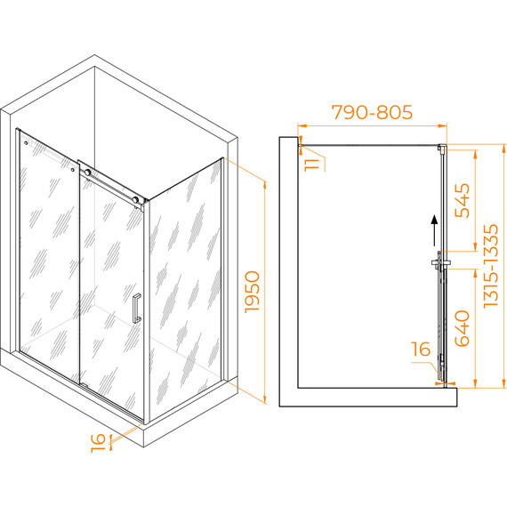 Душевое ограждение RGW TO-44 130х80 см 02074438-11 (стекло 8 мм), хром/прозрачное - фото 3