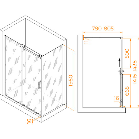 Душевое ограждение RGW TO-44 140х80 см 02074448-11 (стекло 8 мм), хром/прозрачное - фото 3