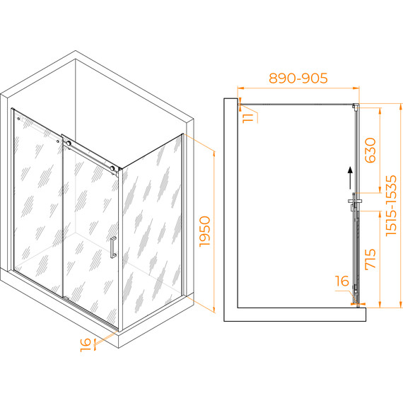 Душевое ограждение RGW TO-44 150х90 см 02074459-11 (стекло 8 мм), хром/прозрачное - фото 3