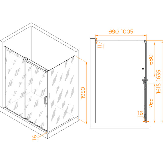 Душевое ограждение RGW TO-44 160х100 см 02074460-11 (стекло 8 мм), хром/прозрачное - фото 3