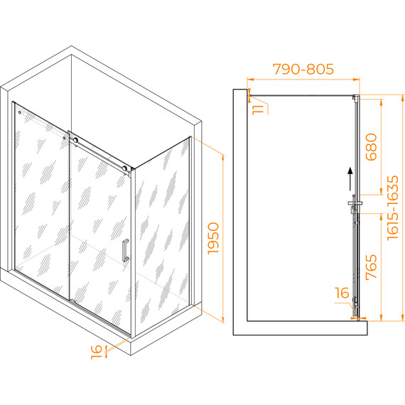 Душевое ограждение RGW TO-44 160х80 см 02074468-11 (стекло 8 мм), хром/прозрачное - фото 3