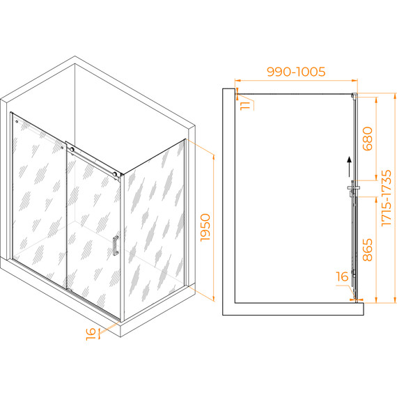 Душевое ограждение RGW TO-44 170х100 см 02074470-11 (стекло 8 мм), хром/прозрачное - фото 3