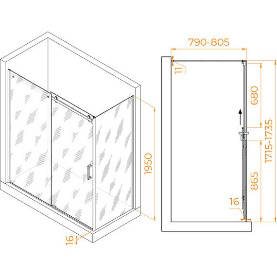 Душевое ограждение RGW TO-44 170х80 см 02074478-11 (стекло 8 мм), хром/прозрачное - фото 4