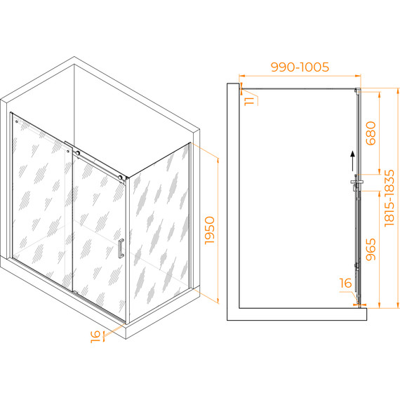 Душевое ограждение RGW TO-44 180х100 см 02074480-11 (стекло 8 мм), хром/прозрачное - фото 3